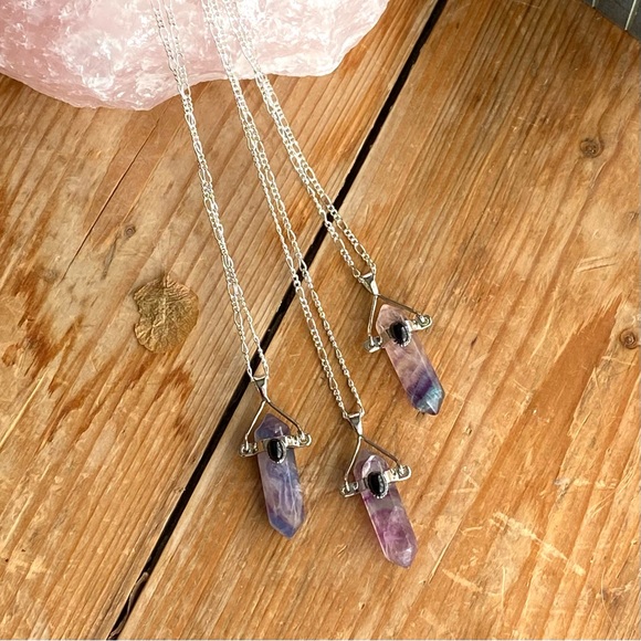 Bondhu Jewelry - Rainbow Flourite Sterling Silver Necklace Purple Pink 20”